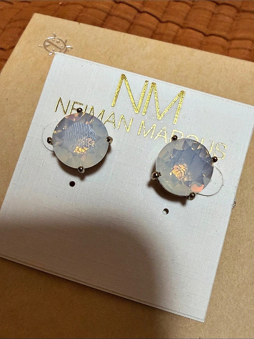 Neiman Marcus White Round Stud Earrings NWT